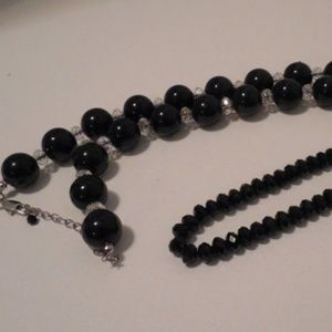 Vintage Long Czech Black glass crystal necklace